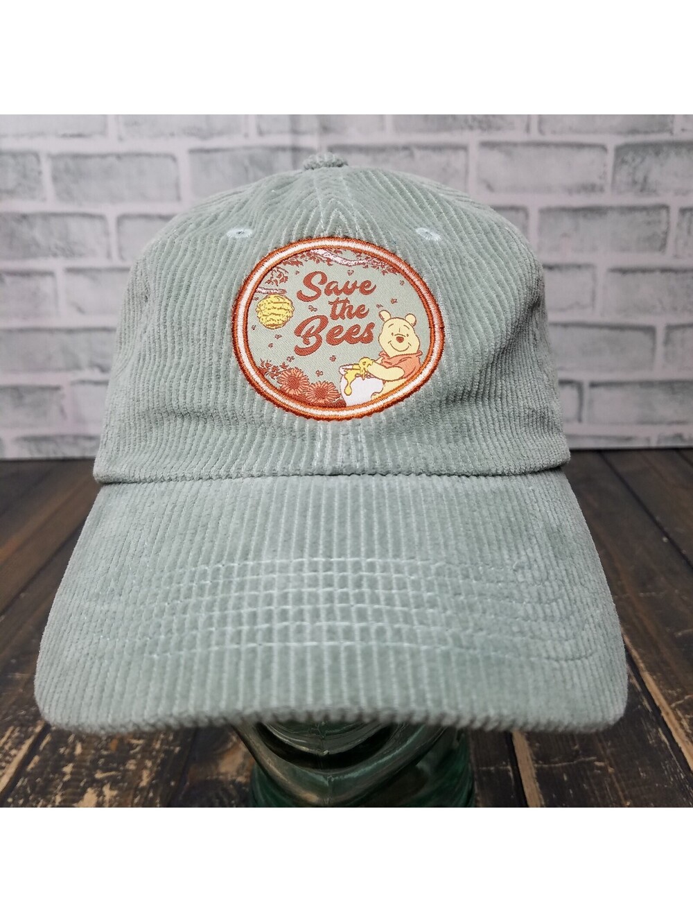 Disney Parks Green Corduroy Hat Cap Winnie The Pooh Save The Bees Strapback